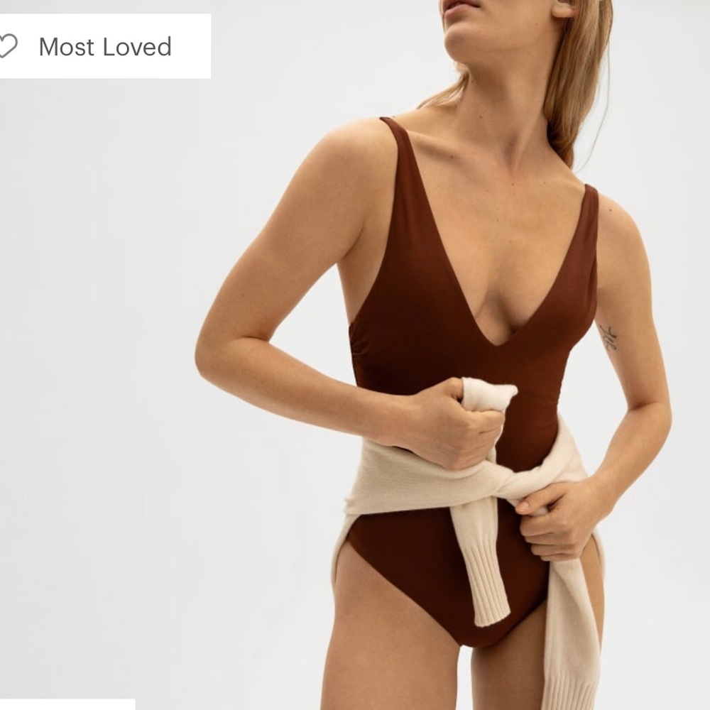 Everlane The V-Neck One-Piece in rosewood